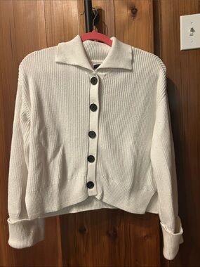 Quince Fisherman Ivory Ribbed Button-Up Knit Cardigan